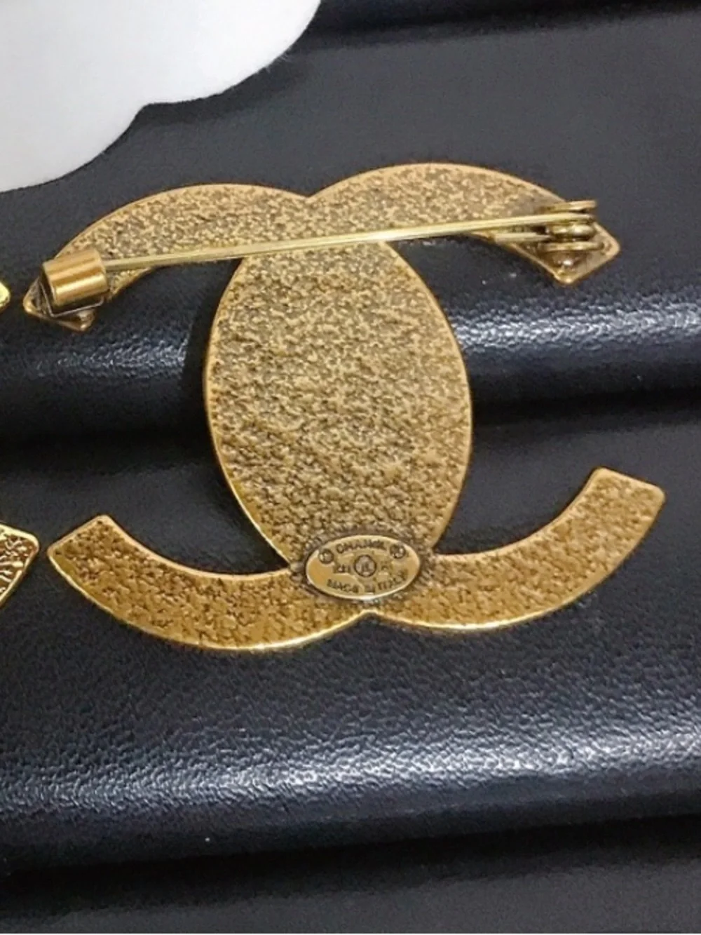 Double C Designer Turn Lock Letter Logo Brooch